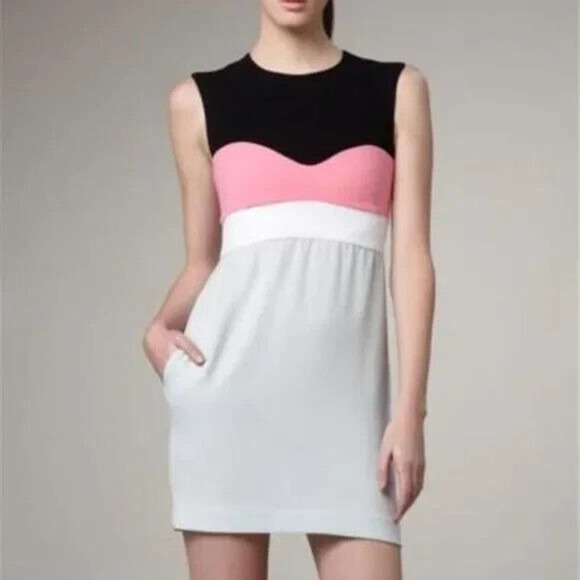 DVF Diane Von Furstenberg TAMIKA Colorblock Open Back Crepe Mini Dress 2… - Picture 1 of 5